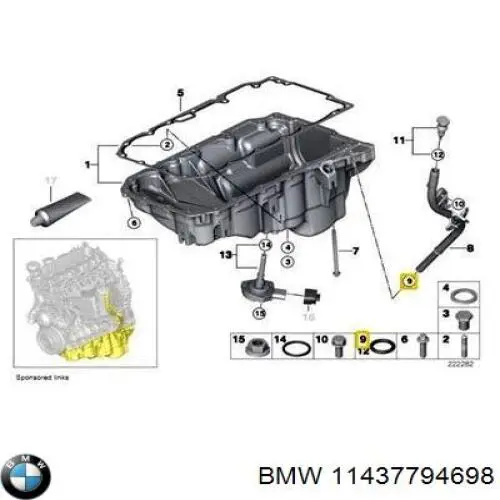 Кільце ущільнювача направляючої щупа рівня масла двигуна на BMW 2 (F23)