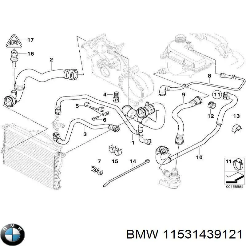 11531439121 BMW шланг/патрубок радіатора охолодження, нижній
