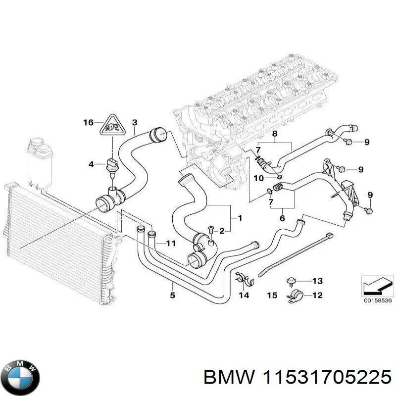 Шланг розширювального бачка, нижній 11531705225 BMW