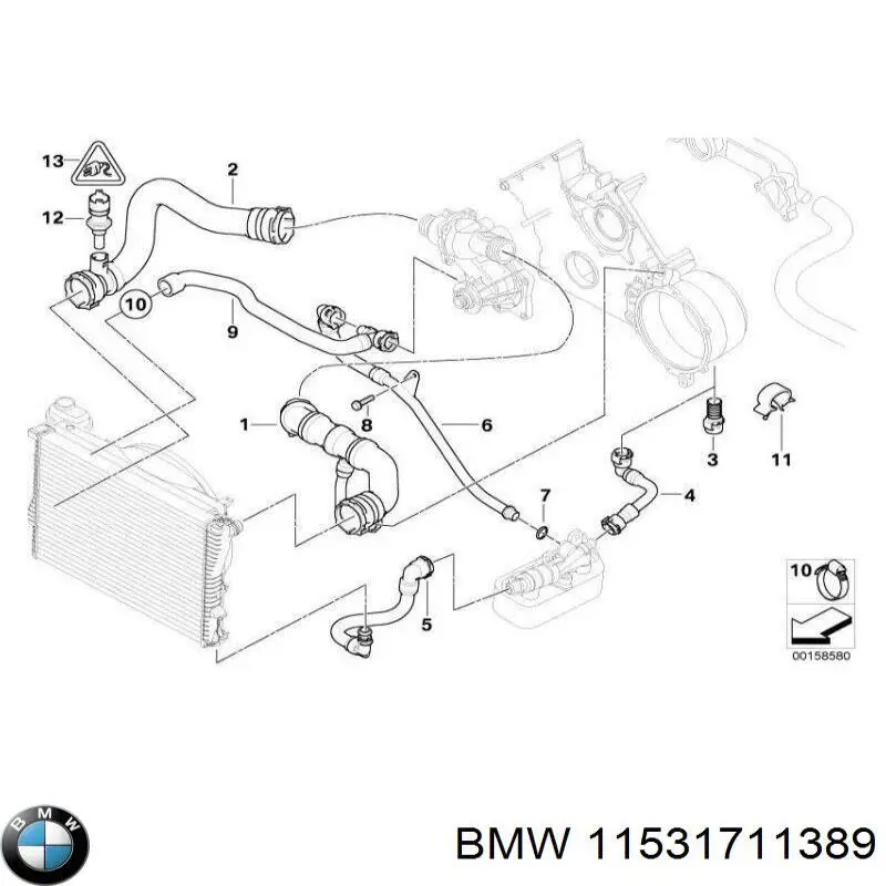 11531711389 BMW шланг/патрубок радіатора охолодження, нижній
