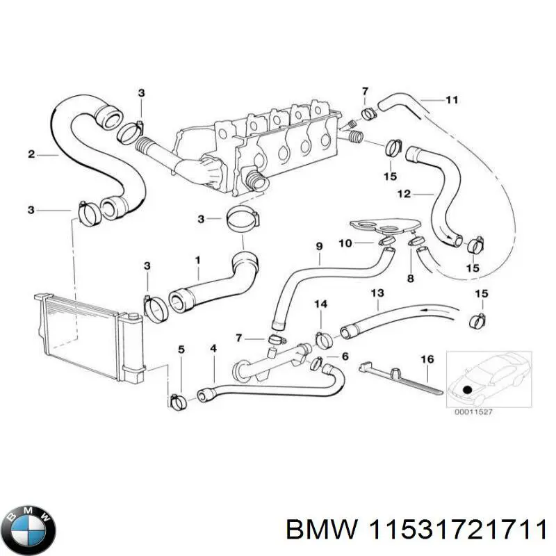 11531721711 BMW Шланг/патрубок радіатора охолодження, нижній