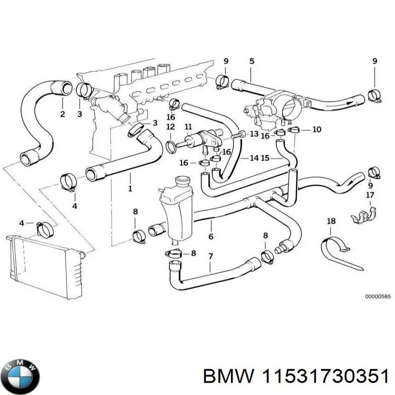 11531730351 BMW Шланг/патрубок радіатора охолодження, верхній