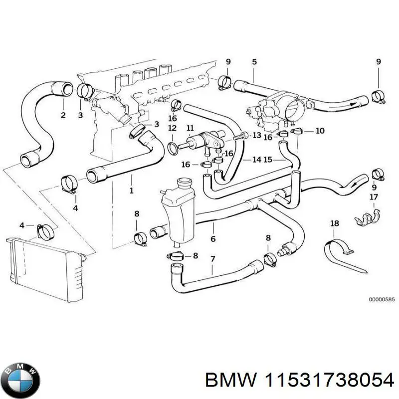 Шланг/патрубок радіатора охолодження, нижній 11531738054 BMW