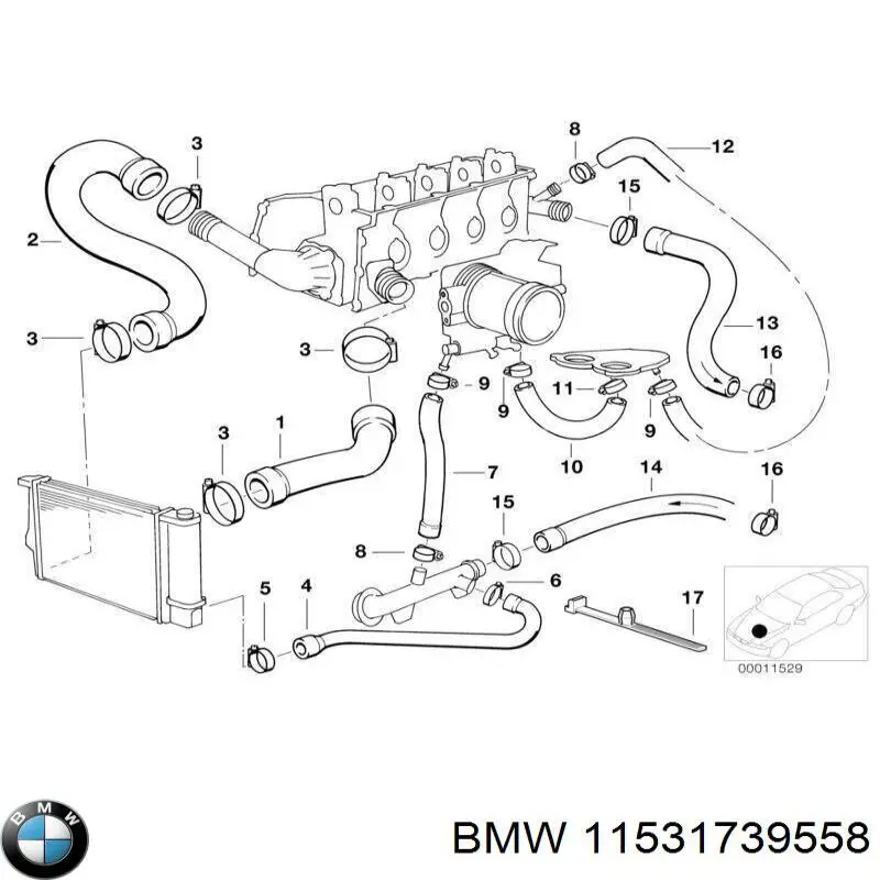 Шланг/патрубок радіатора охолодження, верхній 11531739558 BMW