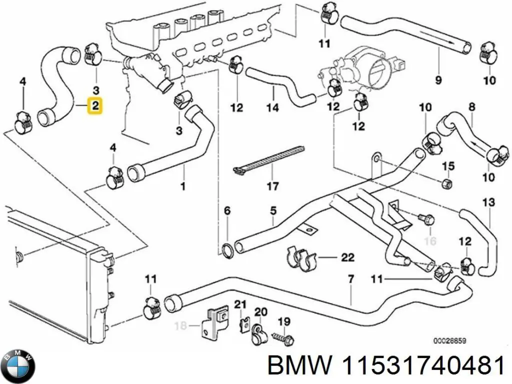 11531740481 BMW Шланг/патрубок радіатора охолодження, нижній