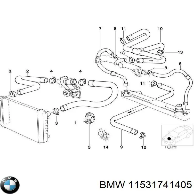 11531741405 BMW шланг/патрубок радіатора охолодження, верхній