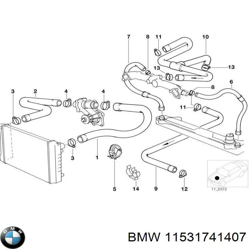 11531741407 BMW шланг/патрубок радіатора охолодження, нижній