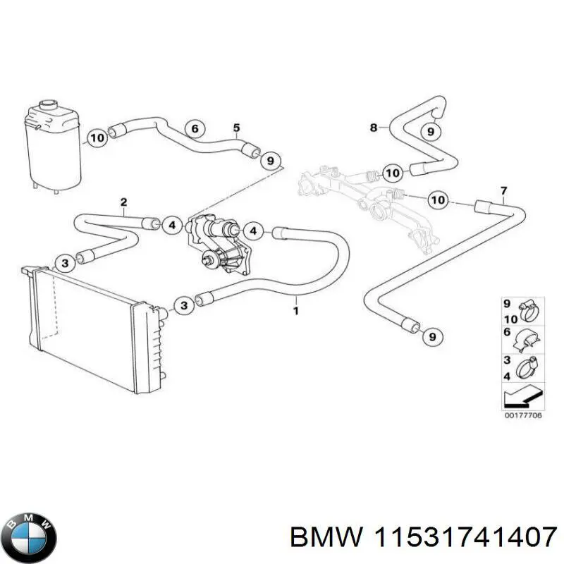 Шланг/патрубок радіатора охолодження, нижній BMW 11531741407 ціна, від 60.88 USD