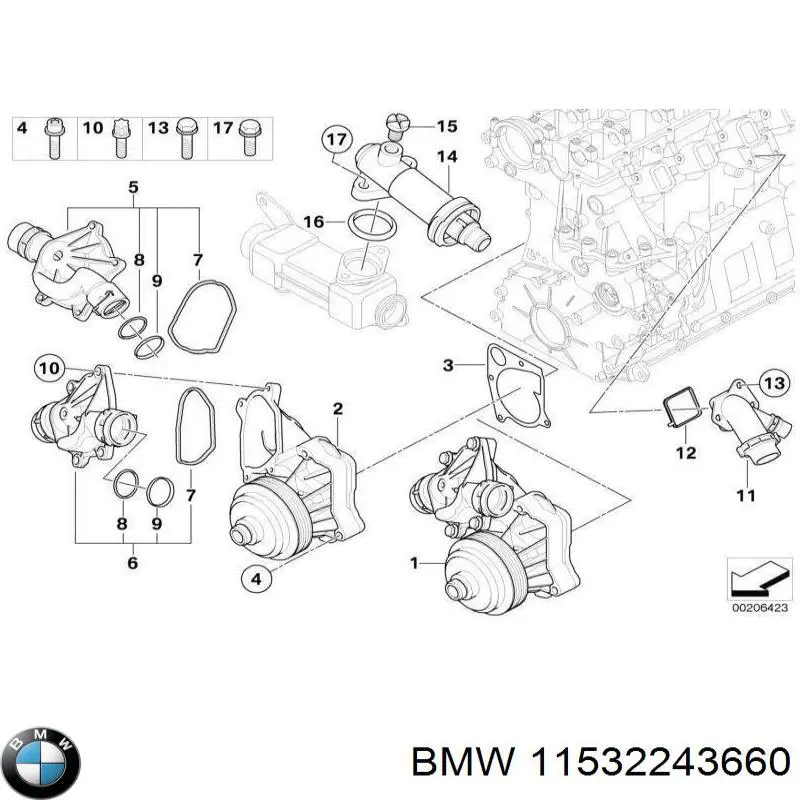 Шланг/патрубок радіатора охолодження, верхній 11532243660 BMW