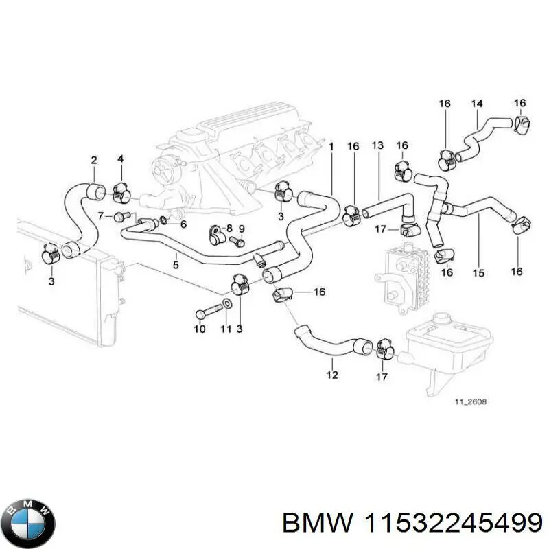 Шланг/патрубок радіатора охолодження, верхній 11532245499 BMW