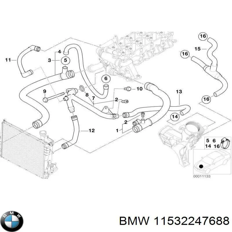 Патрубок системи охолодження BMW 11532247688 ціна, від 12.68 USD