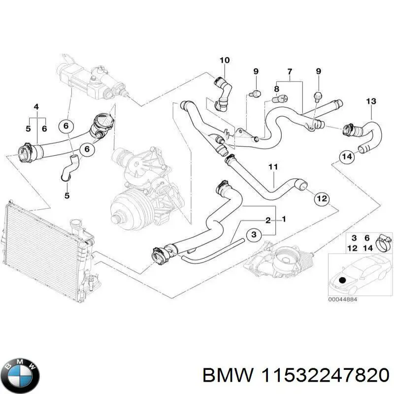 Шланг/патрубок радіатора охолодження, верхній BMW 11532247820 ціна, від 52.65 USD