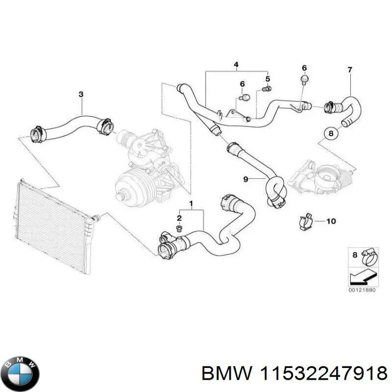 11532247918 BMW Шланг/патрубок водяного насоса, приймальний