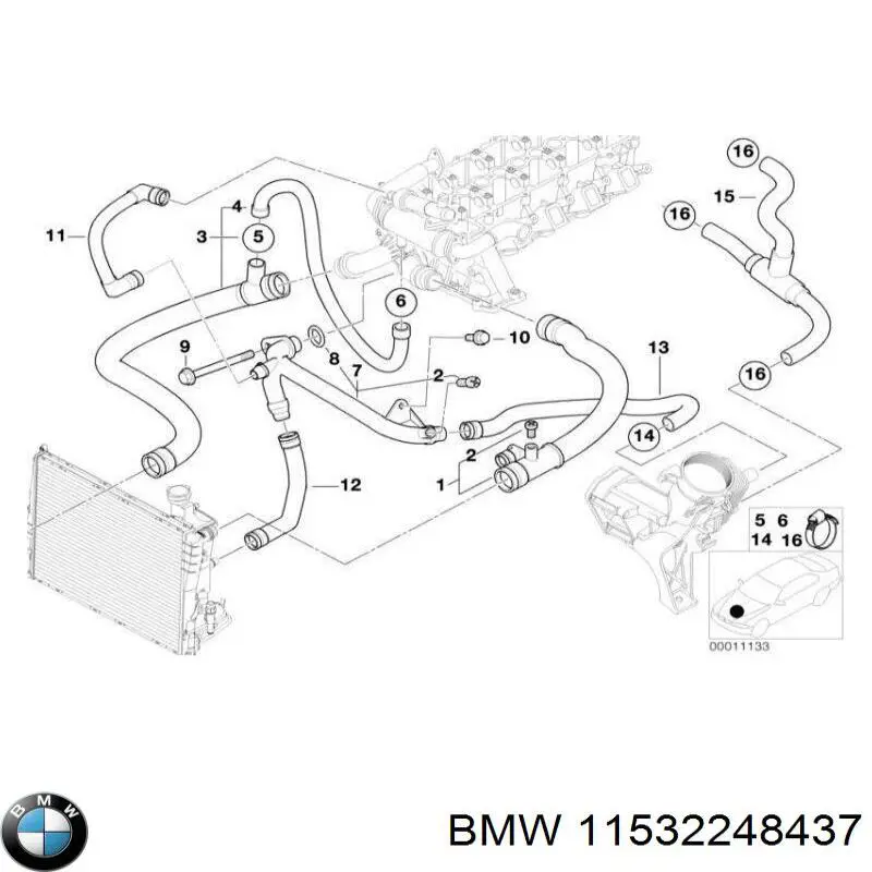 Шланг/патрубок радіатора охолодження, верхній BMW 11532248437 ціна, від 37.64 USD