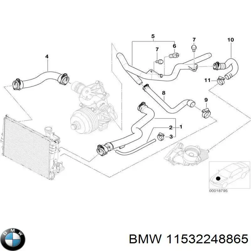11532248865 BMW шланг/патрубок радіатора охолодження, нижній