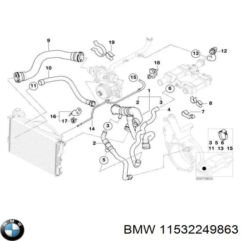 Шланг/патрубок радіатора охолодження, верхній 11532249863 BMW