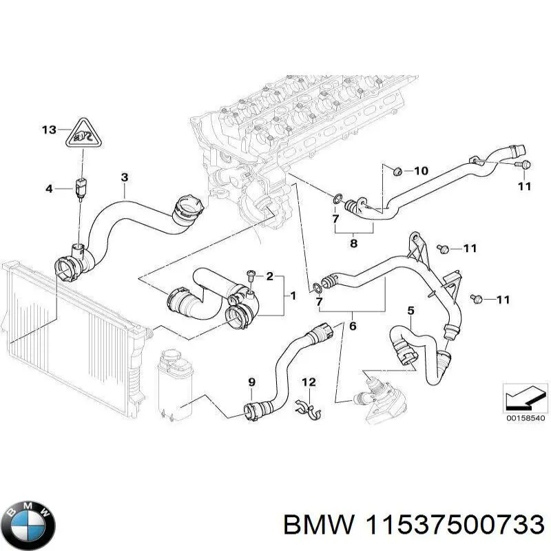 11537500733 BMW шланг/патрубок радіатора охолодження, верхній