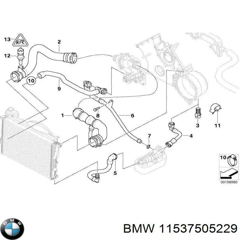 11537505229 BMW шланг/патрубок радіатора охолодження, нижній