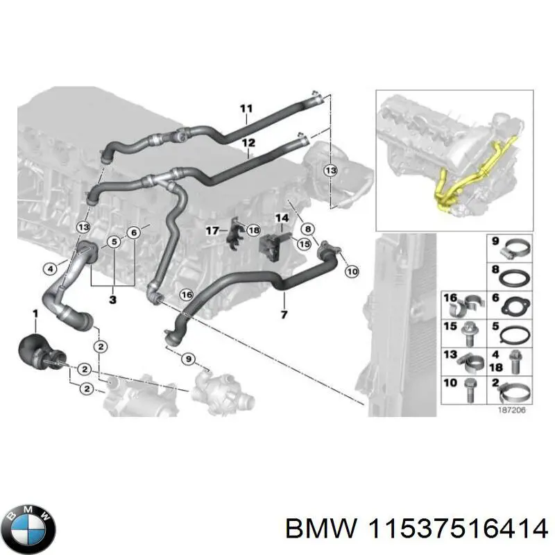 Купити 11537516414 BMW Трубопроводи і шланги системи охолодження