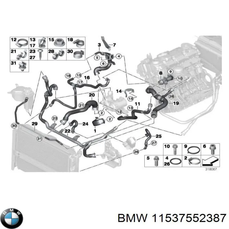 11537552387 BMW Шланг/патрубок радіатора охолодження, верхній