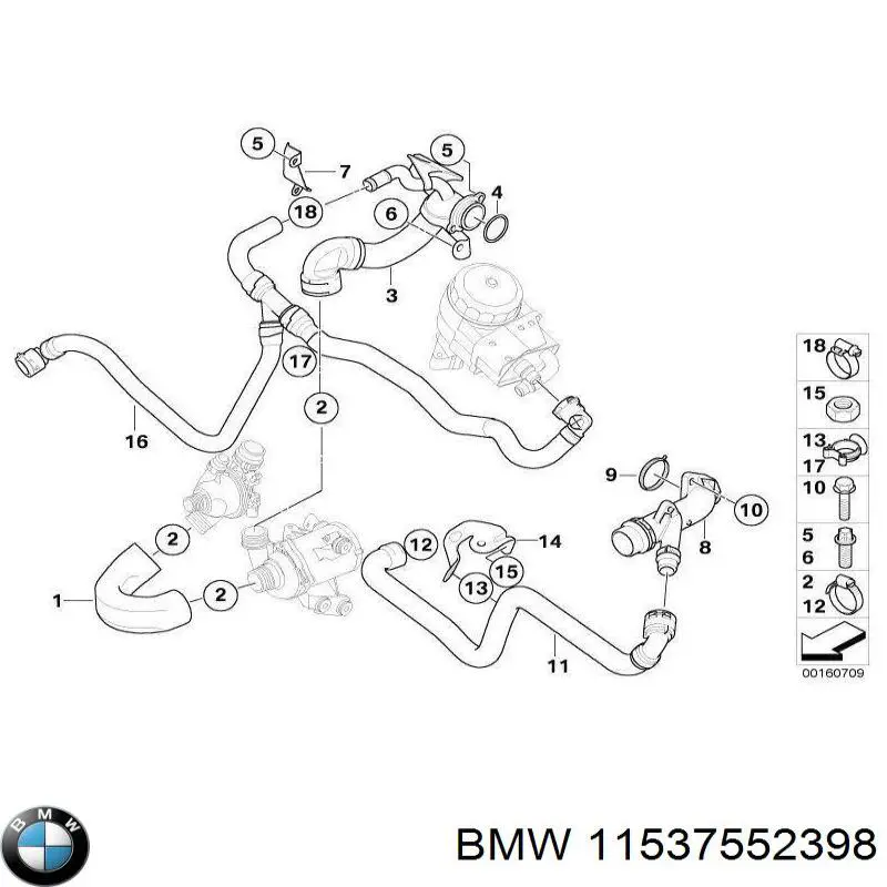 11537552398 BMW Шланг/патрубок радіатора охолодження, верхній