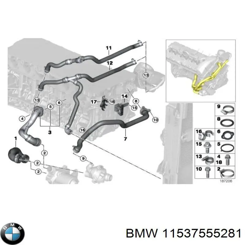 11537555281 BMW шланг/патрубок системи охолодження