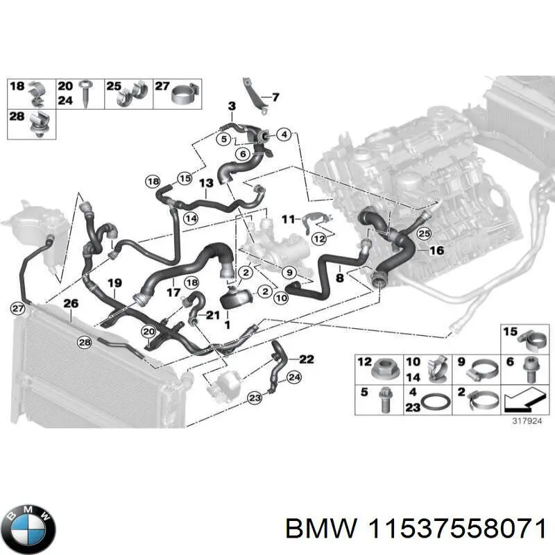 11537558071 BMW Шланг/патрубок водяного насоса, приймальний