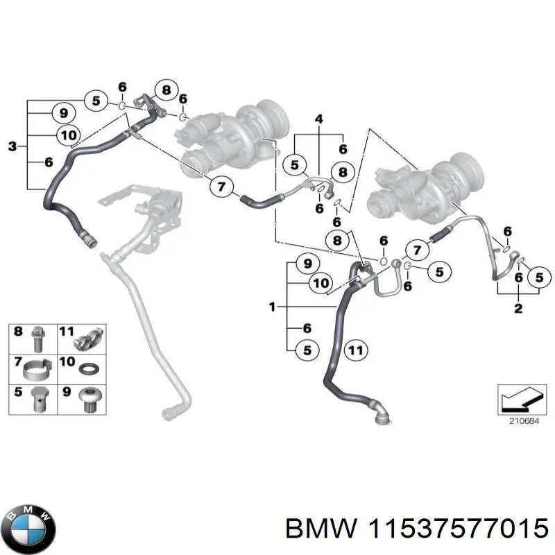 11537577015 BMW Шланг/патрубок рідинного охолодження турбіни, обратка