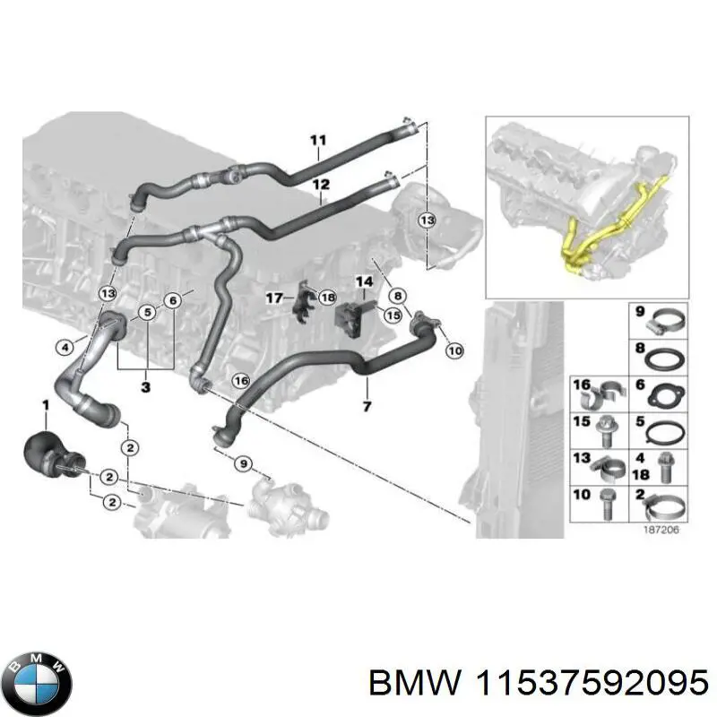 Шланг (патрубок) термостата 11537592095 BMW