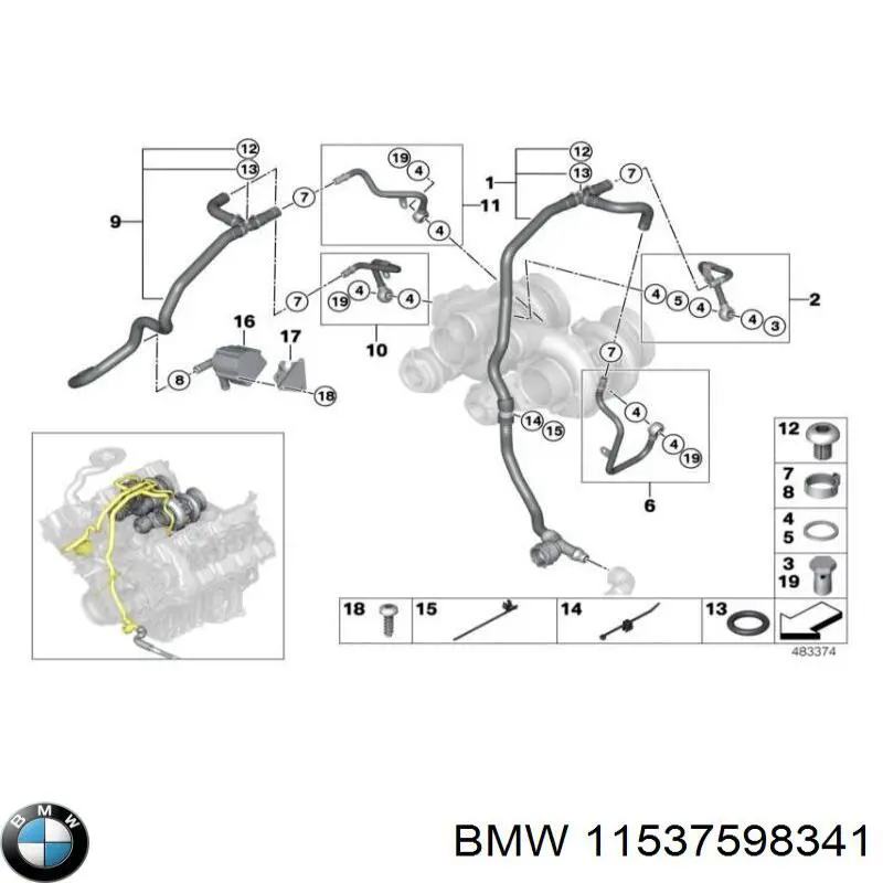 11537598341 BMW Шланг/патрубок рідинного охолодження турбіни, подача
