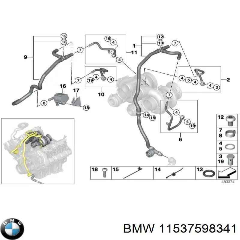 11537598341 BMW шланг/патрубок рідинного охолодження турбіни, подача