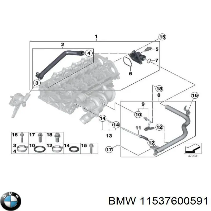 11537600591 BMW Шланг/патрубок рідинного охолодження турбіни, подача