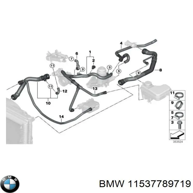 Шланг/патрубок радіатора охолодження, верхній 11537789719 BMW