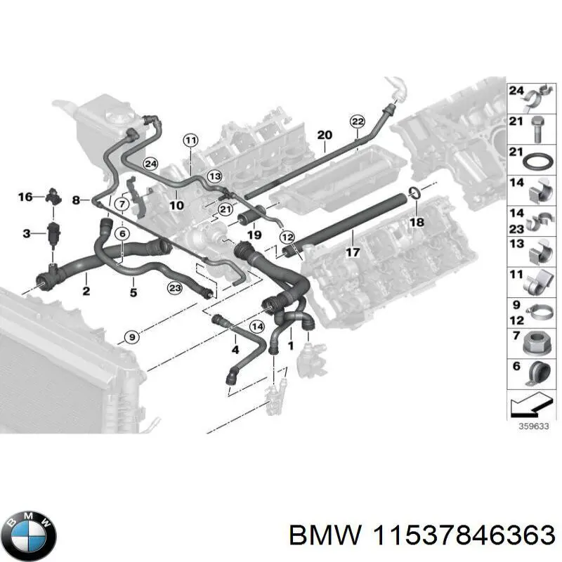 Шланг/патрубок радіатора охолодження, верхній 11537846363 BMW