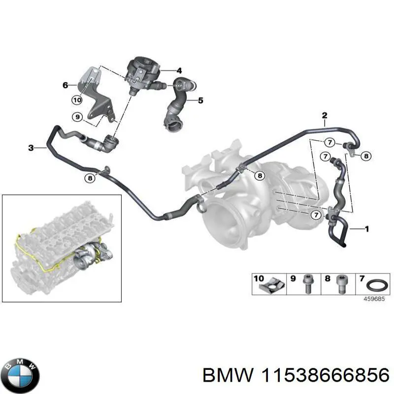 11538666856 BMW Шланг/патрубок рідинного охолодження турбіни, обратка