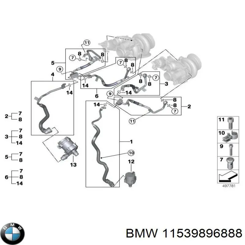 11539896888 BMW Шланг/патрубок рідинного охолодження турбіни, подача