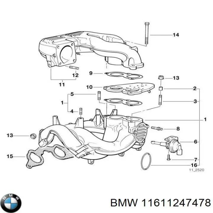 11611247478 BMW Прокладка впускного колектора, верхня