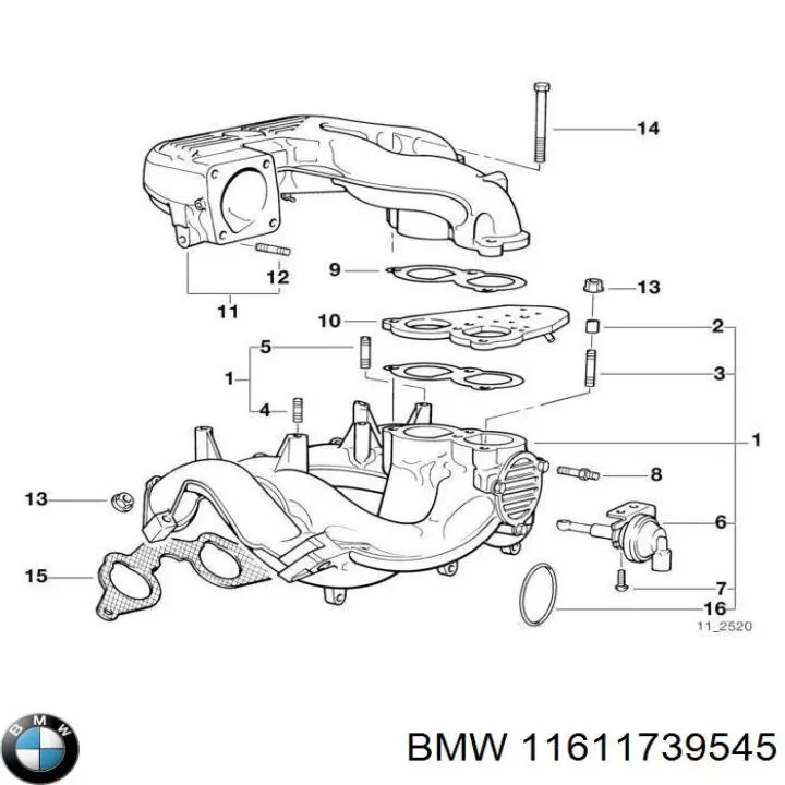 11611739545 BMW прокладка впускного колектора, верхня