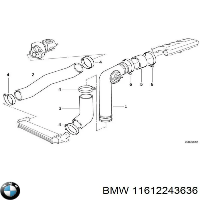 Шланг/патрубок інтеркулера, правий BMW 11612243636 ціна, від 29.24 USD
