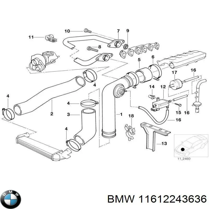 Купити 11612243636 BMW Шланг/патрубок інтеркулера, правий