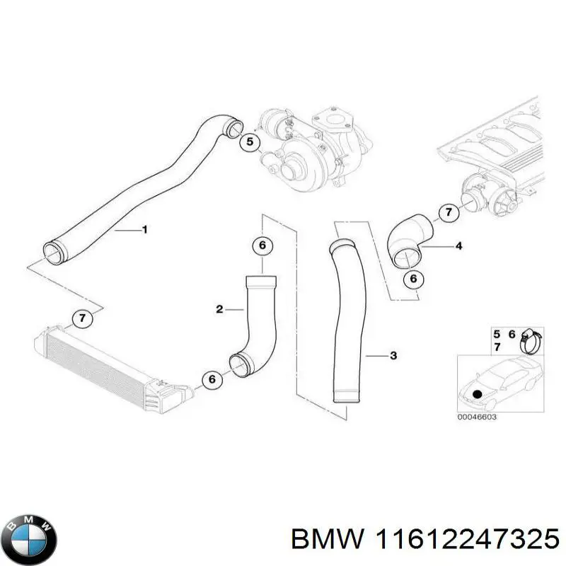 Шланг/патрубок інтеркулера, правий BMW 11612247325 ціна, від 25.68 USD