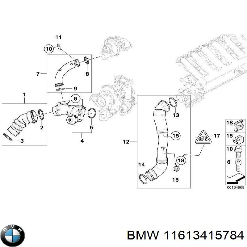 11613415784 BMW Трубка, що нагнітається ліва