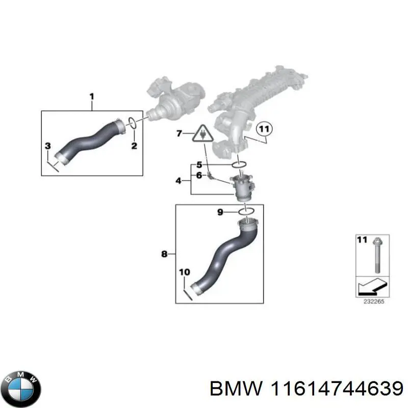 Купити 11614744639 BMW Шланг/патрубок інтеркуллера, верхній лівий