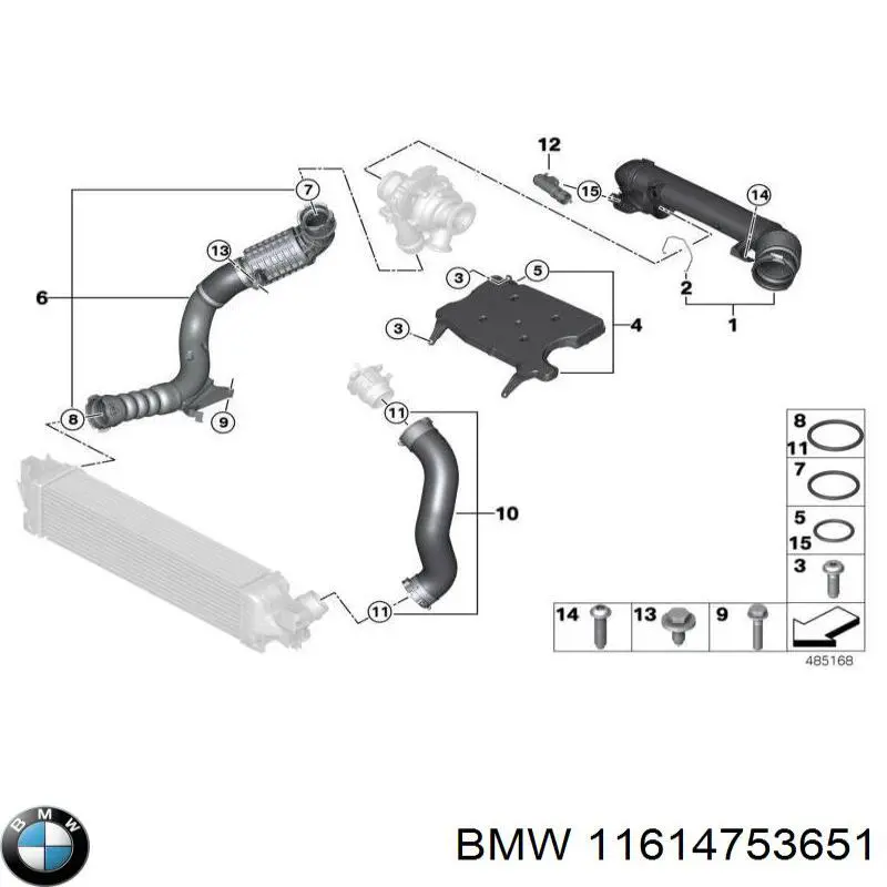 Шланг/патрубок інтеркулера, лівий BMW 11614753651 ціна, від 77.51 USD