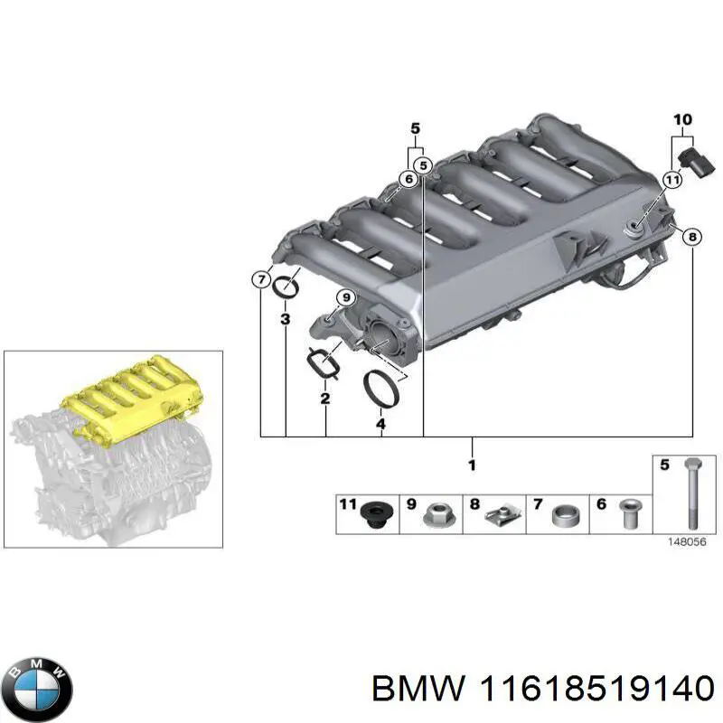Колектор впускний BMW 11618519140 ціна, від 674.92 USD