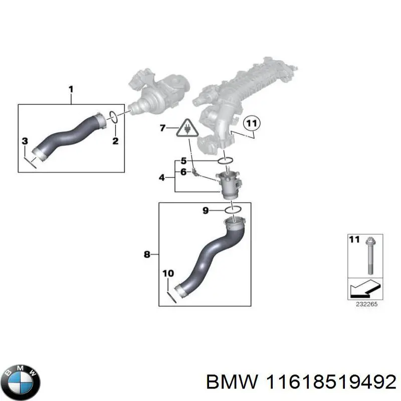 11618519492 BMW шланг/патрубок интеркуллера, верхній лівий