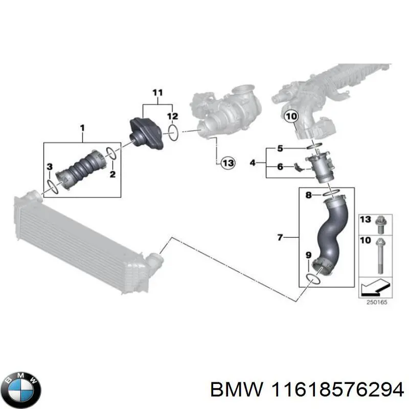 Патрубок повітряний, вхід в турбіну (наддув) BMW 11618576294 ціна, від 111.46 USD