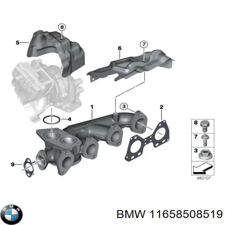 Прокладка випускного колектора, верхня BMW 11658508519 ціна, від 17.08 USD