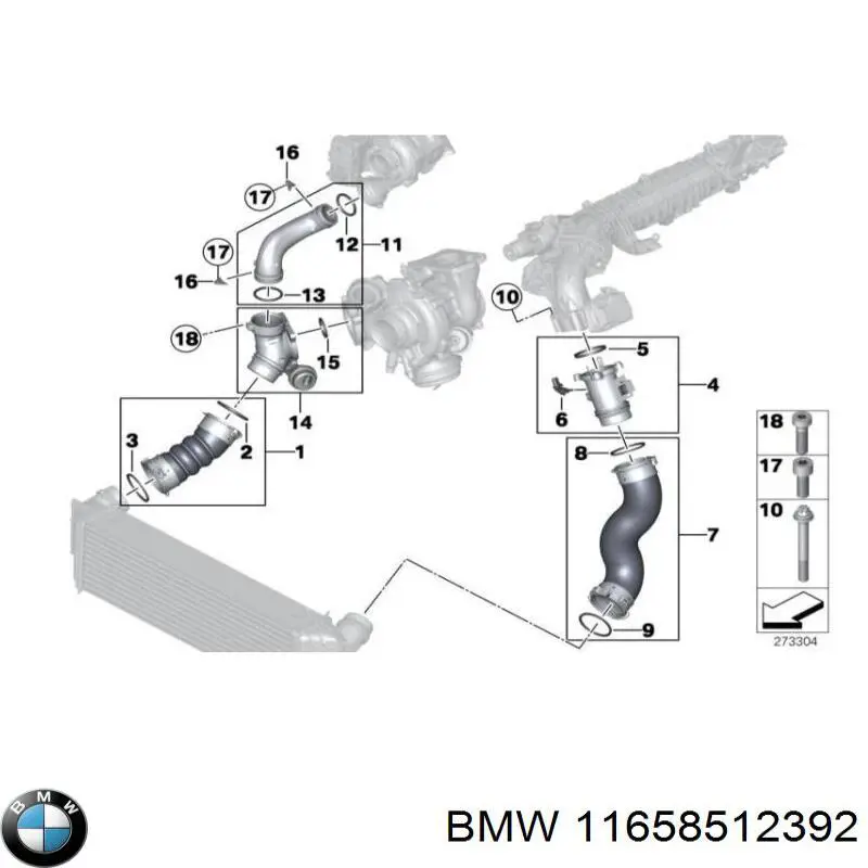 Кільце патрубка турбіни, повітря, що нагнітається BMW 11658512392 ціна, від 8.10 USD