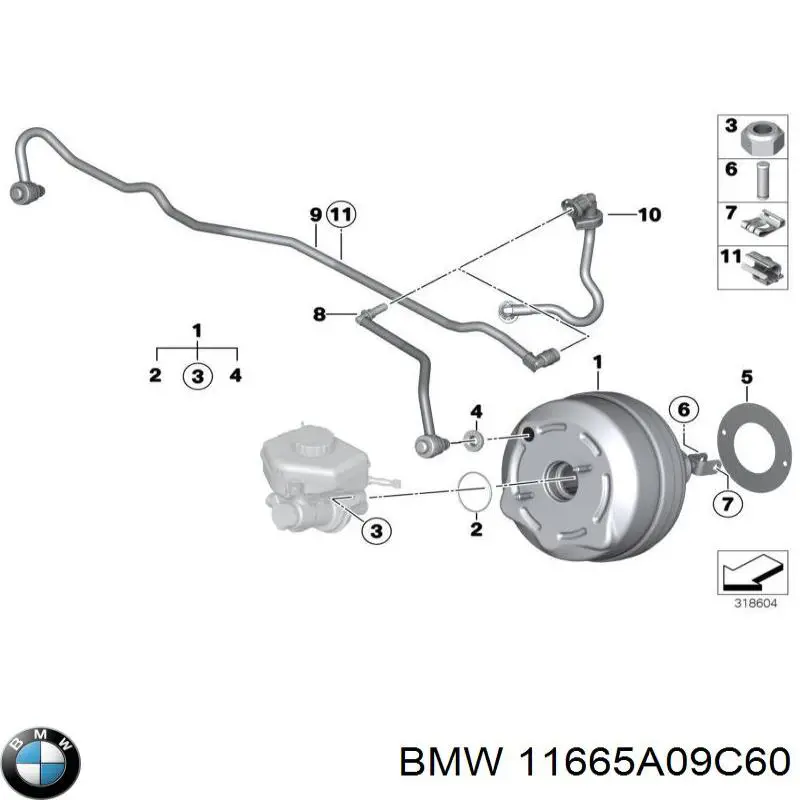Купити 11665A09C60 BMW Трубка вакуумного підсилювача гальм